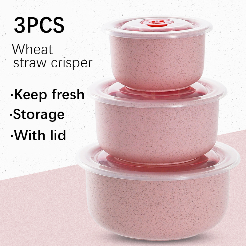 Meal Prep Microwave - 3pcs Wheat straw fresh-keeping bowl three-piece