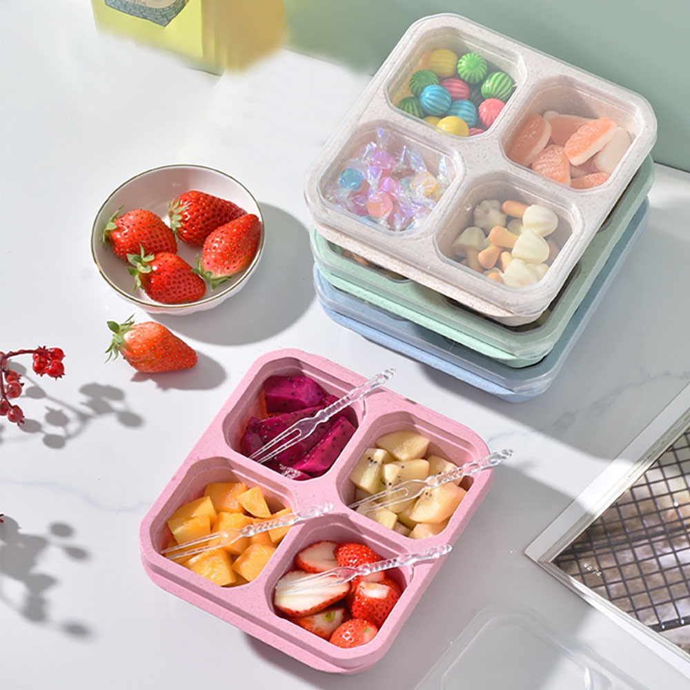 Meal Prep Lunch Boxes - 1pc Reusable Wheat Straw 4 Compartments