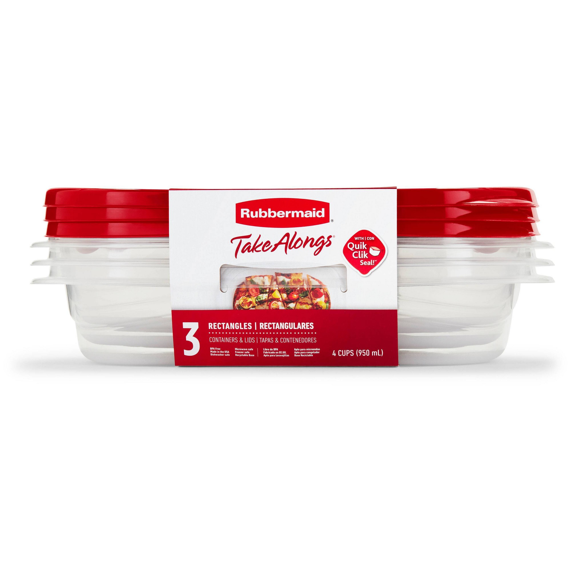 Meal Prep Container - 3pcs Red Rectangle Food Storage Containers