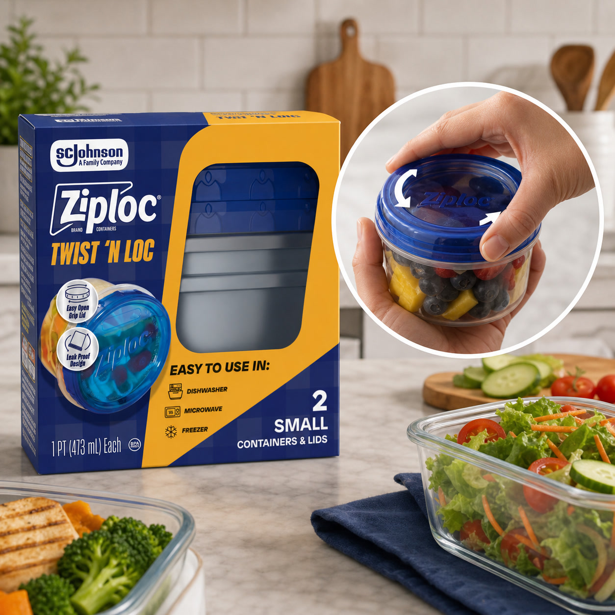 Meal Prep Container - 2ct Small Twist Lock Food Storage