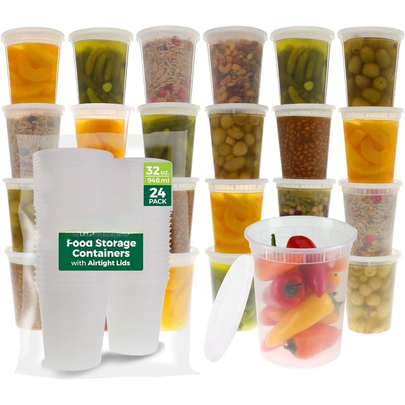 Meal Prep Container - [24 Set] 8oz-32 Oz Plastic Deli