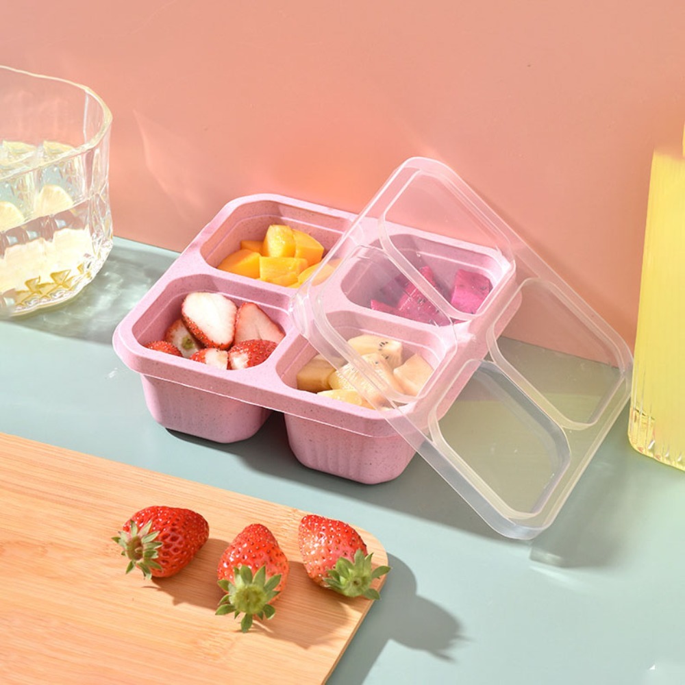1pc Reusable Wheat Straw 4 Com - Meal Prep Lunch Boxes 评论和价格
