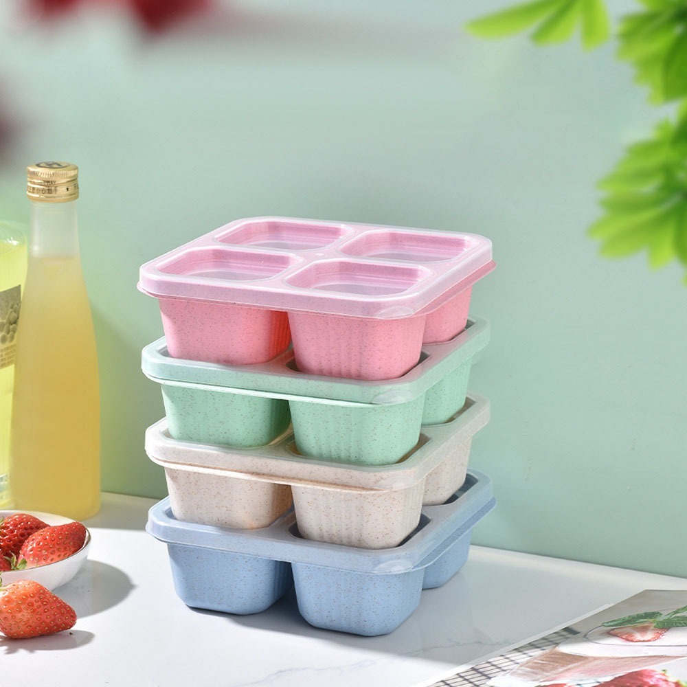 1pc Reusable Wheat Straw 4 Com - Meal Prep Lunch Boxes 评论和价格