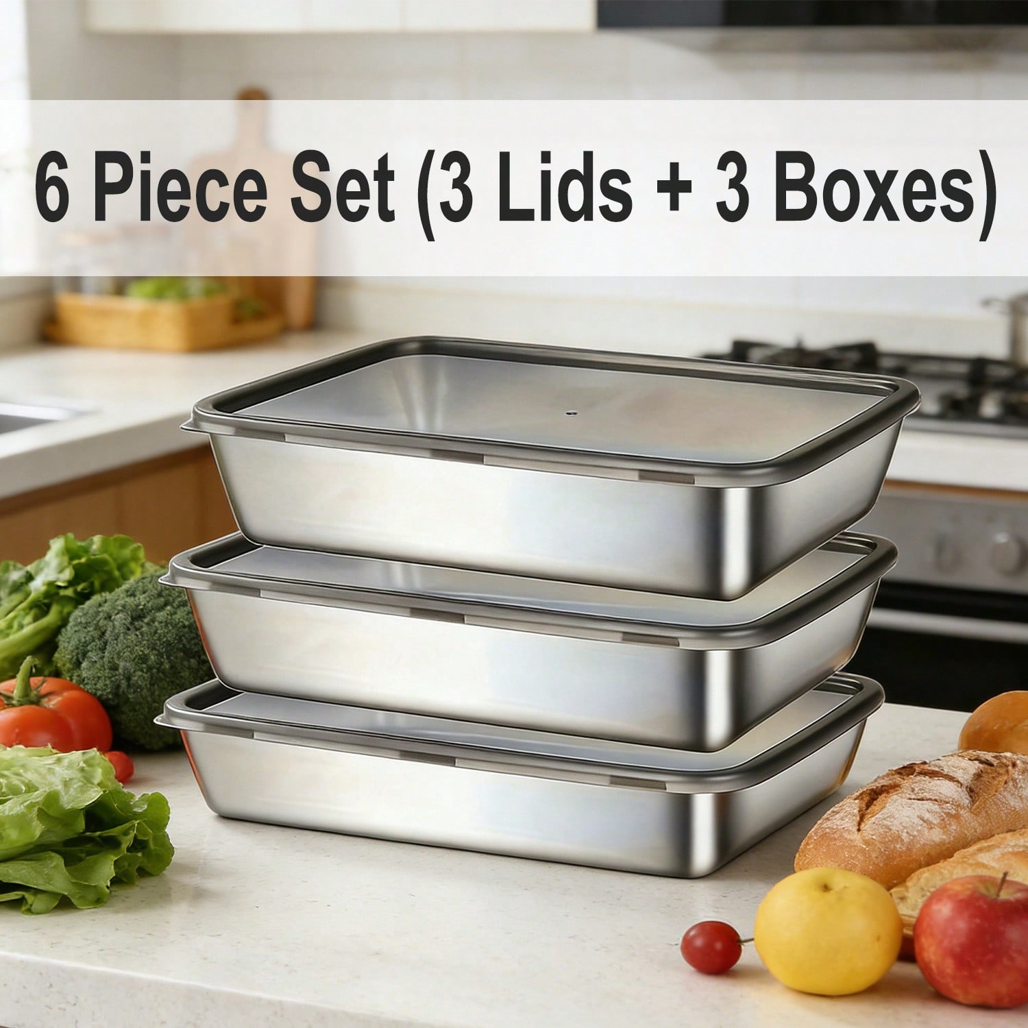 6pcs(3 Boxes+ 3 Lids) Stainles - Meal Prep Lunch Boxes 评论和价格
