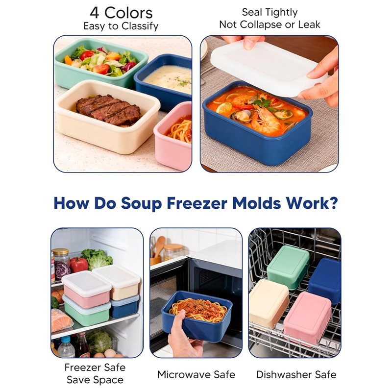 AB33-4-Pack Silicone Freezer M - Meal Prep Container 评论和价格