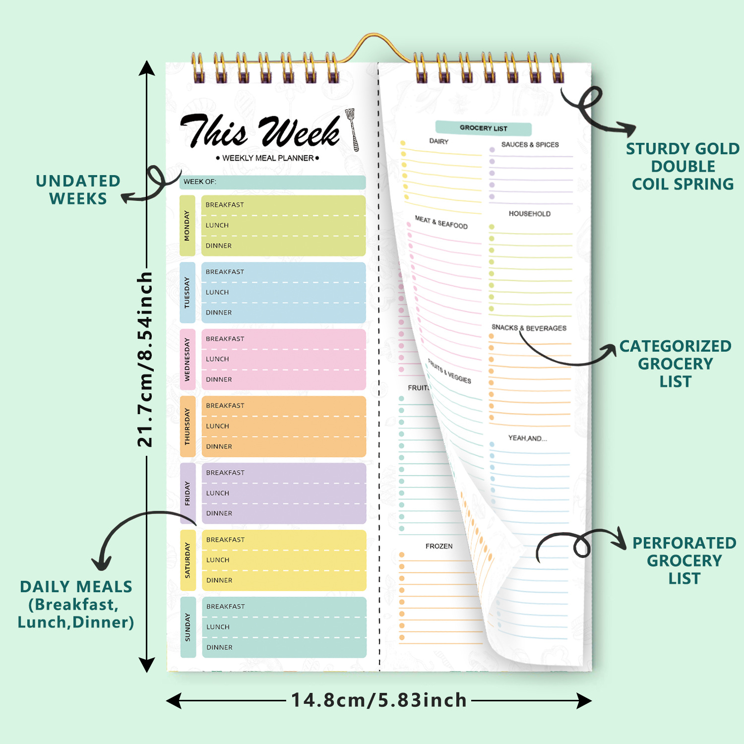 A5 Spiral Tear‑Off Notebook In - Meal Plan Notepad 评论和价格